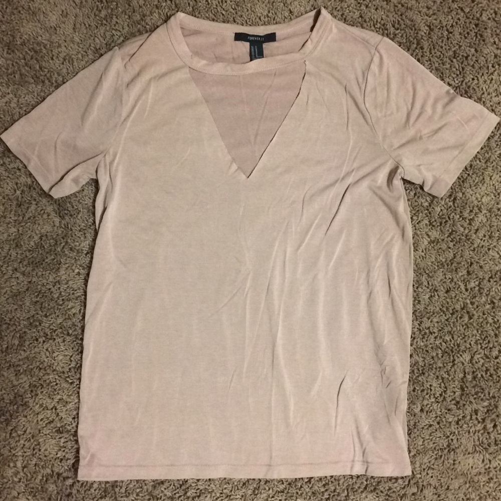 Light pink cut-out short-sleeve top